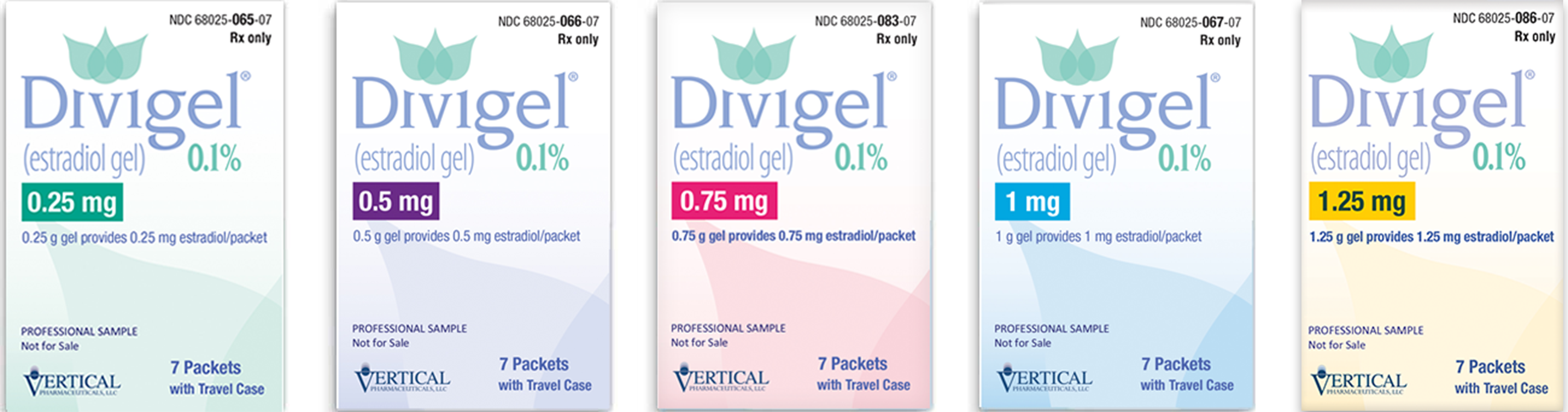 Divigel® comes in 0.25 mg, 0.5 mg, 0.75 mg, 1 mg, and 1.25 mg.